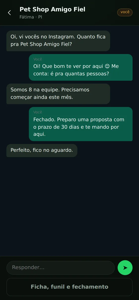 Conversa com o cliente dentro do app